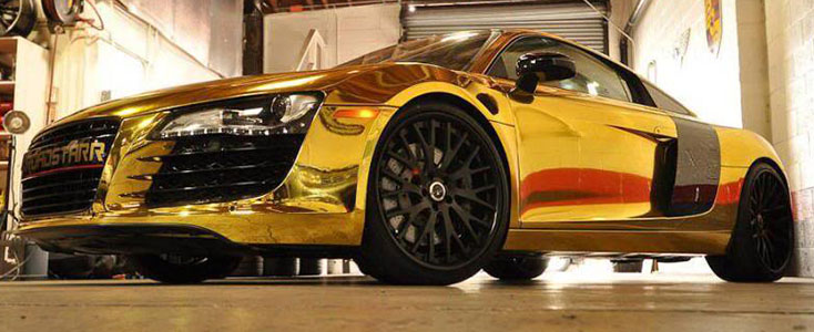 Tyga Gold Audi R8 sports car wrap