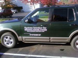 SUV with company lettering