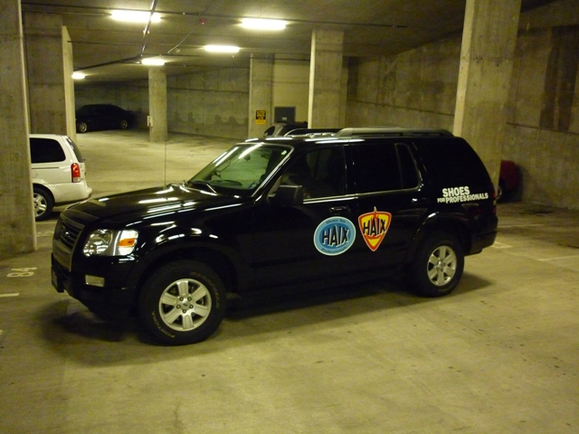 SUV in parking garage